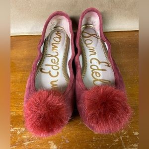 Sam Edelman Farina Red Suede Ballet Pom Pom Flats Size 7